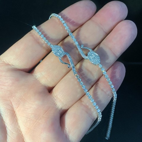 Iced Out Women's Tennis Bracelet with CZ Stones - Snake Chain Jewelry