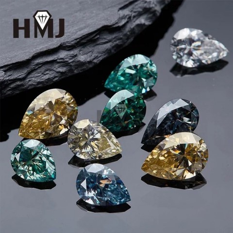 YES Never Fade Loose Pear Cut Green Aqua Blue Champagne D Color Diamonds with GRA Certificate