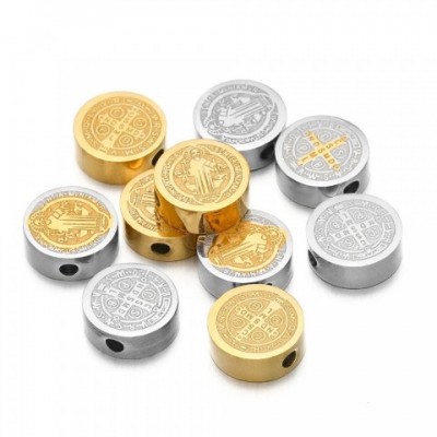 Stainless Steel Embossed Cross Jesus Beads for DIY Jewelry Making - Bulk Pack