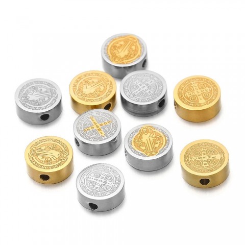 Stainless Steel Embossed Cross Jesus Beads for DIY Jewelry Making - Bulk Pack