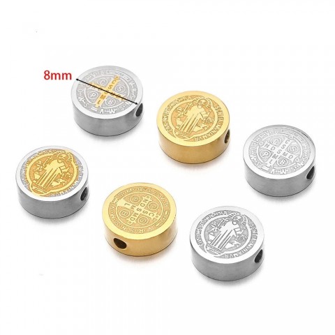 Stainless Steel Embossed Cross Jesus Beads for DIY Jewelry Making - Bulk Pack