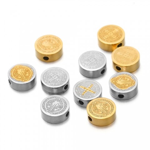 Stainless Steel Embossed Cross Jesus Beads for DIY Jewelry Making - Bulk Pack