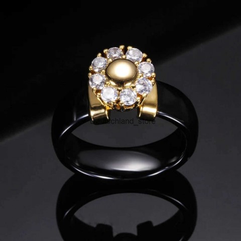 Luxury Band Rings with Sunflower Zircon, Ceramic Women's Titanium Steel Jewelry Gift in Black and White Q250118