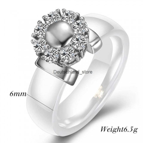 Luxury Band Rings with Sunflower Zircon, Ceramic Women's Titanium Steel Jewelry Gift in Black and White Q250118