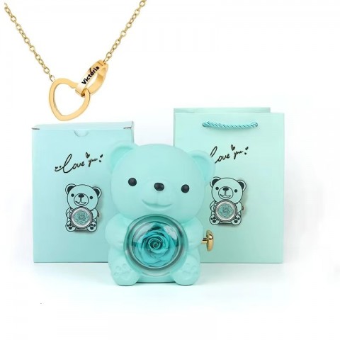 Eternal Gifts for Women: Teddy Bear with Necklace and Rotating Rose Jewelry Box