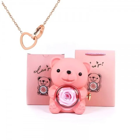 Eternal Gifts for Women: Teddy Bear with Necklace and Rotating Rose Jewelry Box