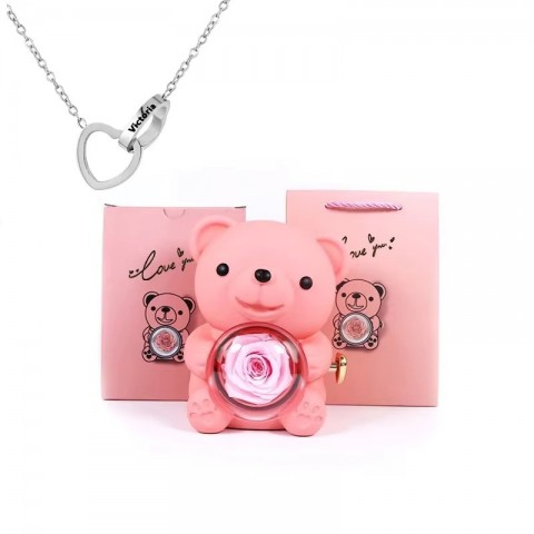 Eternal Gifts for Women: Teddy Bear with Necklace and Rotating Rose Jewelry Box