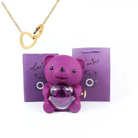 Eternal Gifts for Women: Teddy Bear with Necklace and Rotating Rose Jewelry Box