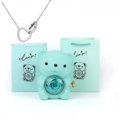 Eternal Gifts for Women: Teddy Bear with Necklace and Rotating Rose Jewelry Box