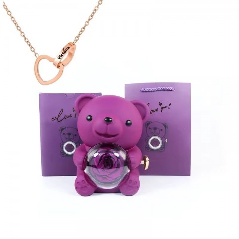 Eternal Gifts for Women: Teddy Bear with Necklace and Rotating Rose Jewelry Box