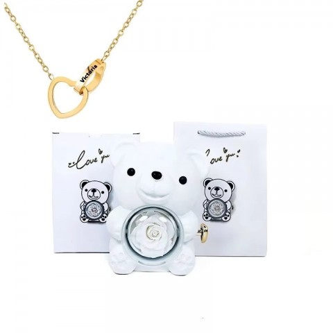 Eternal Gifts for Women: Teddy Bear with Necklace and Rotating Rose Jewelry Box