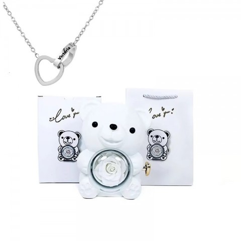 Eternal Gifts for Women: Teddy Bear with Necklace and Rotating Rose Jewelry Box