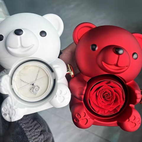 Eternal Gifts for Women: Teddy Bear with Necklace and Rotating Rose Jewelry Box
