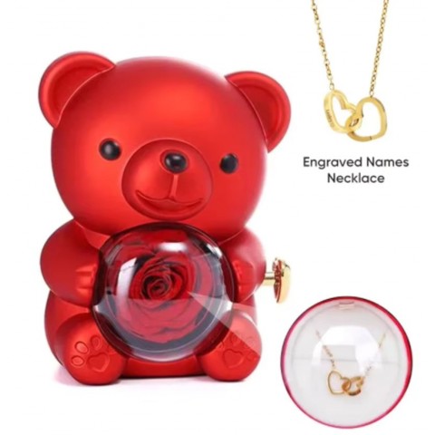 Eternal Gifts for Women: Teddy Bear with Necklace and Rotating Rose Jewelry Box