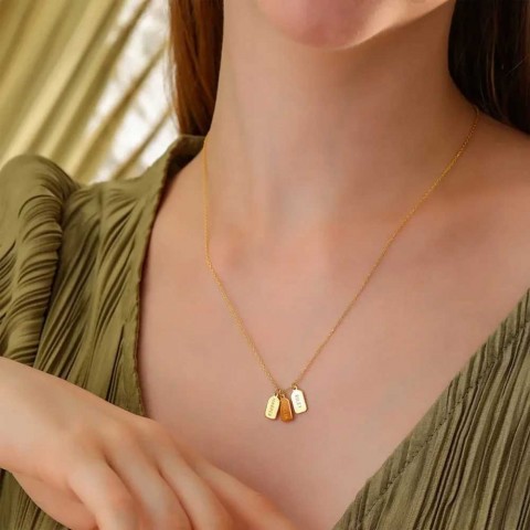 Custom Gold Label Pendant Necklace for Women