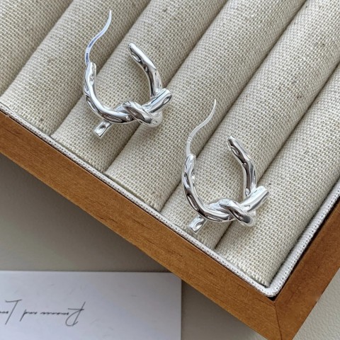 F.I.N.S Women's S925 Sterling Silver Bohemian Knot Hoop Earrings