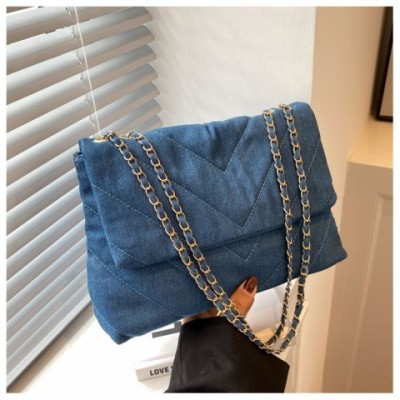 Handbag Women Fashion Denim Shoulder Bag Lightweight PU Material Blue Tote