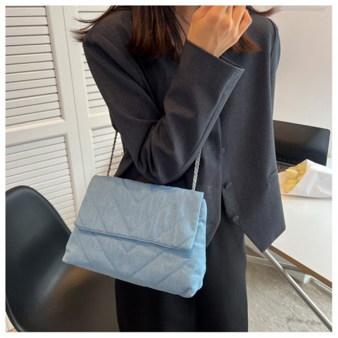 Handbag Women Fashion Denim Shoulder Bag Lightweight PU Material Blue Tote