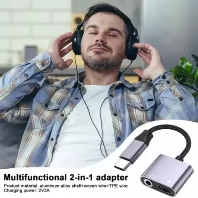 Type C Audio Splitter Adapter for Xiaomi 8 9 & Huawei - Portable & Dual Function