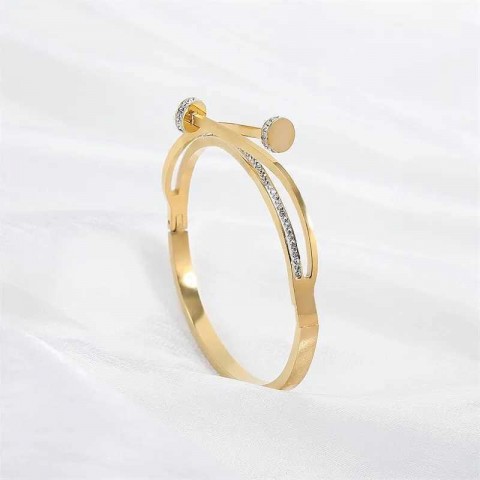 Luxury Unique Double Crystal Nail Head Cross Stainless Steel Bracelet for Women - W240925