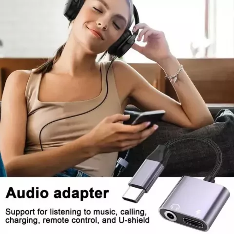 Type C Audio Splitter Adapter for Xiaomi 8 9 & Huawei - Portable & Dual Function