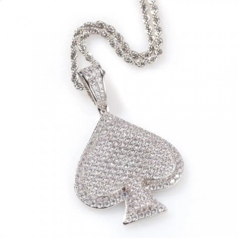Hip Hop Style Full CZ Pave Bling Ice Out Gold Spade Pendant Necklace for Men