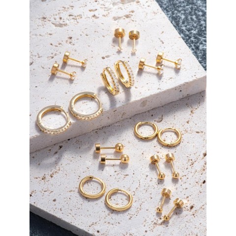 Luxury Small Gold Plated Hoop Earrings Set of 10 for Women