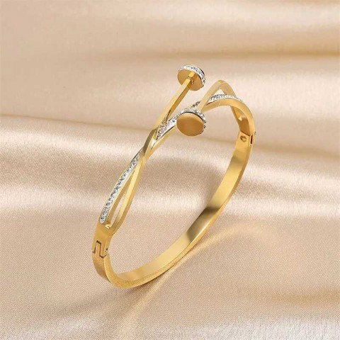 Luxury Unique Double Crystal Nail Head Cross Stainless Steel Bracelet for Women - W240925
