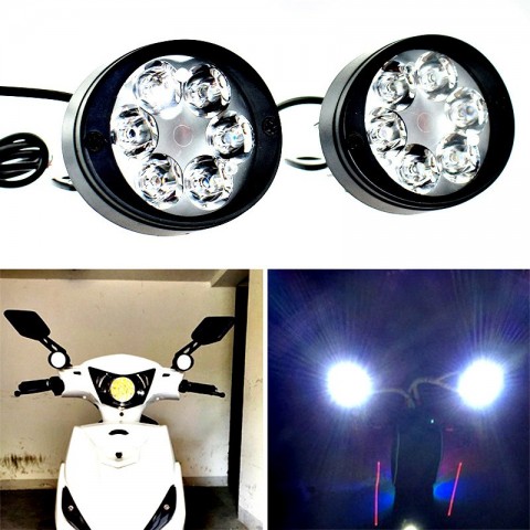 High-Brightness 6 LED Motorcycle Headlight Set 2pcs 12V-85V Fog Driving Lamp