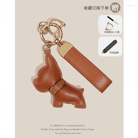Leather Keychain French Bulldog Pendant Cute Dog Ornament For Women