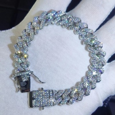 Full Iced Out 12mm Diamond Cuban Link Bracelet - White Gold Plated for Men & Women