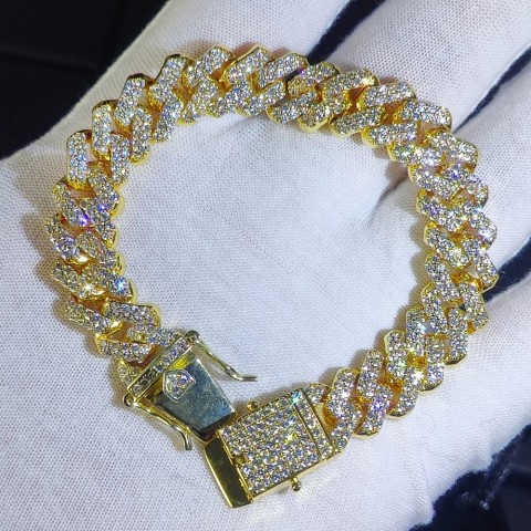 Full Iced Out 12mm Diamond Cuban Link Bracelet - White Gold Plated for Men & Women