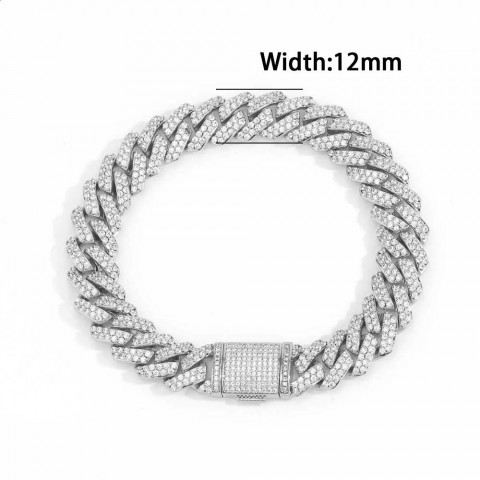 Full Iced Out 12mm Diamond Cuban Link Bracelet - White Gold Plated for Men & Women
