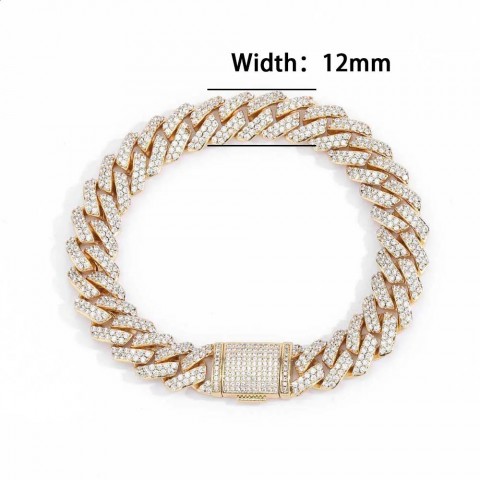 Full Iced Out 12mm Diamond Cuban Link Bracelet - White Gold Plated for Men & Women