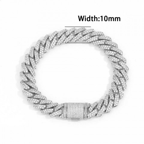 Full Iced Out 12mm Diamond Cuban Link Bracelet - White Gold Plated for Men & Women
