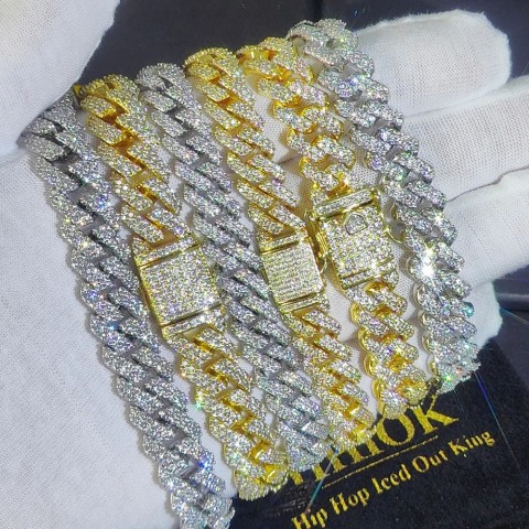 Full Iced Out 12mm Diamond Cuban Link Bracelet - White Gold Plated for Men & Women
