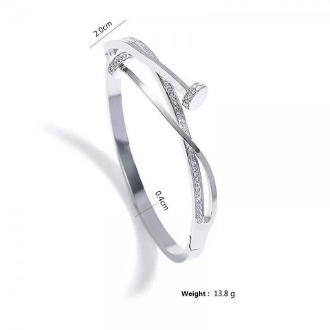 Luxury Unique Double Crystal Nail Head Cross Stainless Steel Bracelet for Women - W240925
