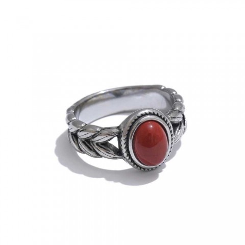 Yellow Retro Stainless Steel Ring with Red Gold Plating and Black Natural Stone
