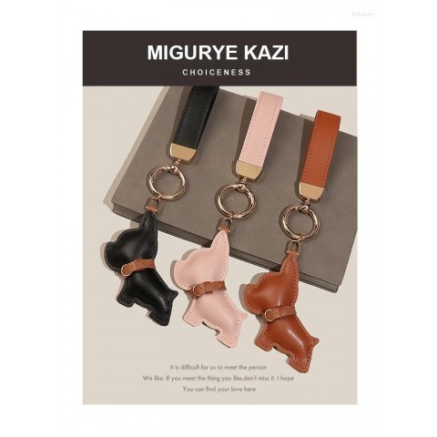 Leather Keychain French Bulldog Pendant Cute Dog Ornament For Women