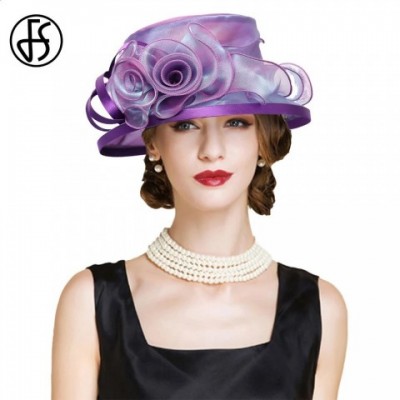 Elegant FS Women's Purple Beige Tea Party Hat with Flower Fascinators for Summer Weddings