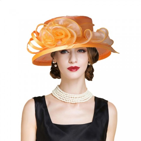 Elegant FS Women's Purple Beige Tea Party Hat with Flower Fascinators for Summer Weddings