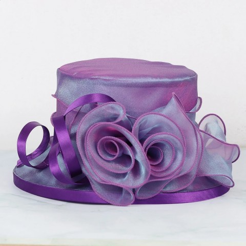 Elegant FS Women's Purple Beige Tea Party Hat with Flower Fascinators for Summer Weddings