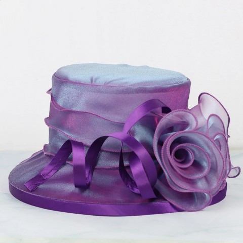 Elegant FS Women's Purple Beige Tea Party Hat with Flower Fascinators for Summer Weddings