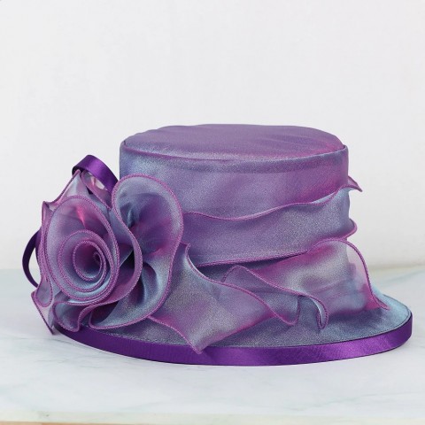 Elegant FS Women's Purple Beige Tea Party Hat with Flower Fascinators for Summer Weddings