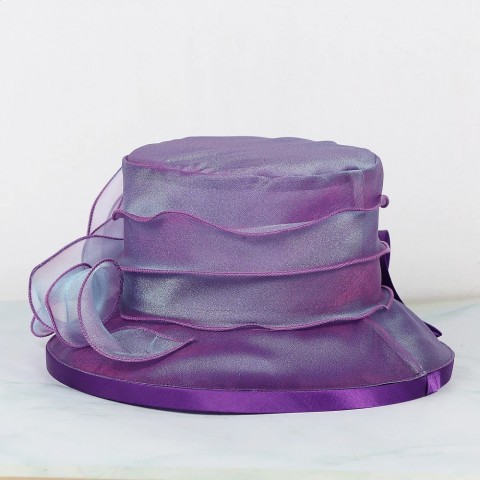 Elegant FS Women's Purple Beige Tea Party Hat with Flower Fascinators for Summer Weddings