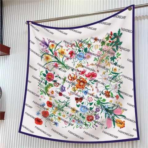 Silk Flower Pattern Square Scarf for Women 90CM