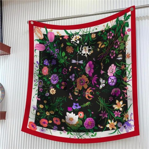 Silk Flower Pattern Square Scarf for Women 90CM
