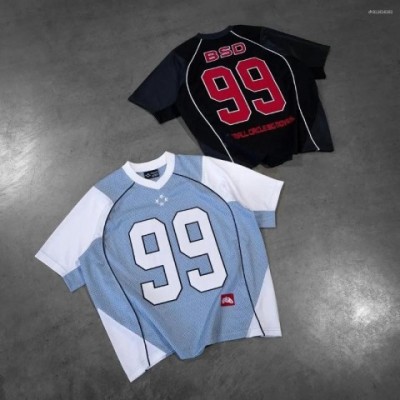 Men's Loose V-neck Casual Print T-shirt with Sports Mesh