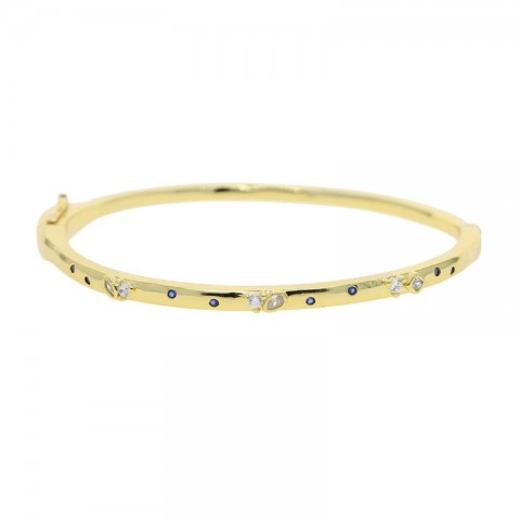Elegant Unisex Cubic Zirconia Bangle Bracelet, 58-60mm Gold Plated, High Grade, Sh0164