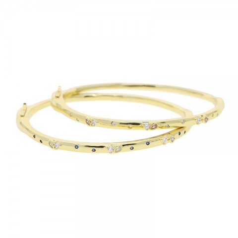 Elegant Unisex Cubic Zirconia Bangle Bracelet, 58-60mm Gold Plated, High Grade, Sh0164